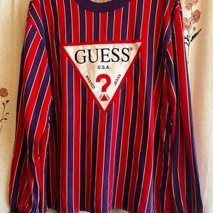 Guess Red and Purple Striped Tee